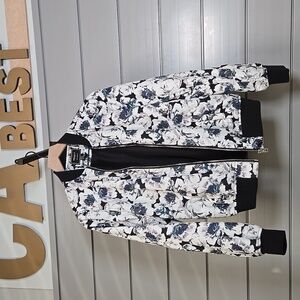 Forever 21 Floral Bomber Jacket - Black,White & Blue